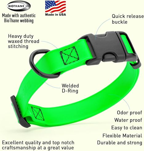 Dogline Biothane Waterproof Dog Collar with Quick Release Buckle Strong Coated Nylon Webbing with Odor- Proof for Easy Care Easy to Clean Fits Small Medium Large Dogs, Lime Green 1" W 15-25" L in Saudi Arabia