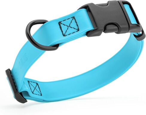 Dogline Biothane Waterproof Dog Collar with Quick Release Buckle Strong Coated Nylon Webbing with Odor- Proof for Easy Care Easy to Clean Fits Small Medium Large Dogs, Cyan Blue 5/8" W 9-14" L in Saudi Arabia