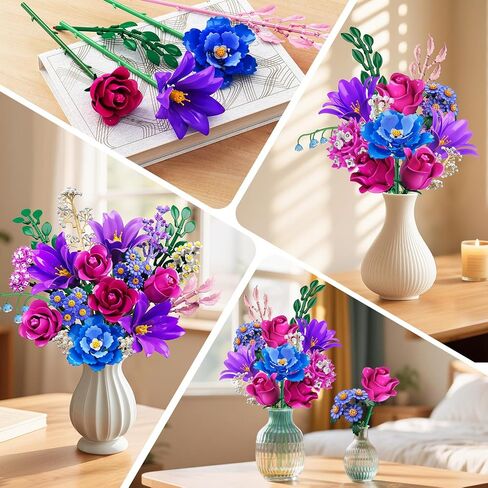 Flowers Bouquet Building Set with LED Light, 21 Flower Botanical Collection Building Block Toy, Rose Lily Plants Home Office Decor 1054PCS, for Her Adults Women Kids Girls 12+ (Purple) in Saudi Arabia