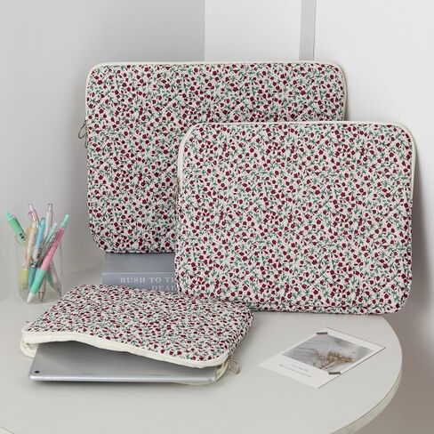 Coquette Floral Laptop Sleeve, 11-15 Inch Cute Puffy Laptop Case Aesthetic Floral Quilted Computer Bag Cottagecore Accessories (Pink,13 Inch) in Kuwait