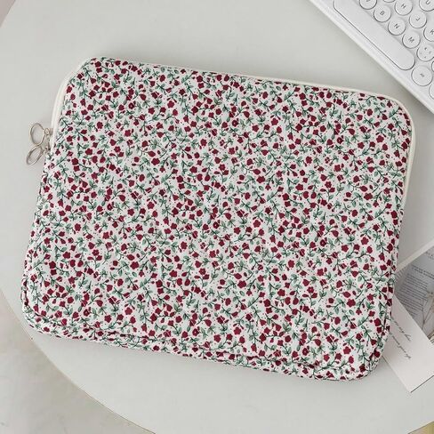 Coquette Floral Laptop Sleeve, 11-15 Inch Cute Puffy Laptop Case Aesthetic Floral Quilted Computer Bag Cottagecore Accessories (Pink,13 Inch) in Kuwait