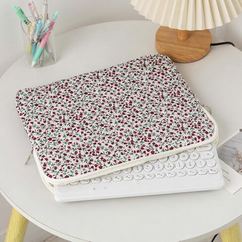 Coquette Floral Laptop Sleeve, 11-15 Inch Cute Puffy Laptop Case Aesthetic Floral Quilted Computer Bag Cottagecore Accessories (Pink,13 Inch) in Kuwait
