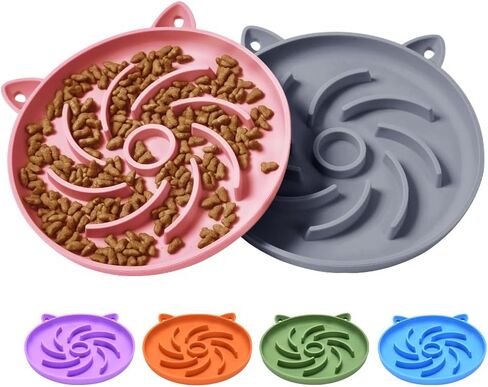 2Pcs Slow Feeder Cat Bowl,Puzzle Feeder Cat,Interactive Toys，Slow Feeding cat Bowl Suitable for All Dry and Wet Foods,Easy to Clean Silicone Bowls (Grey and Pink) in Saudi Arabia