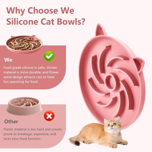 2Pcs Slow Feeder Cat Bowl,Puzzle Feeder Cat,Interactive Toys，Slow Feeding cat Bowl Suitable for All Dry and Wet Foods,Easy to Clean Silicone Bowls (Grey and Pink) in Saudi Arabia