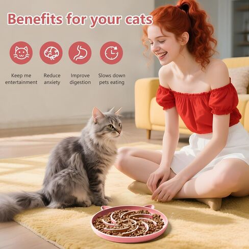 2Pcs Slow Feeder Cat Bowl,Puzzle Feeder Cat,Interactive Toys，Slow Feeding cat Bowl Suitable for All Dry and Wet Foods,Easy to Clean Silicone Bowls (Grey and Pink) in Saudi Arabia