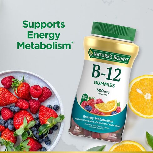 علكات فيتامين ب12 من Nature's Bounty، مكمل غذائي، يدعم استقلاب الطاقة وصحة الجهاز العصبي، نكهة التوت المختلطة، 500 ميكروجرام، 90 علكة (قد تختلف التعبئة) in Saudi Arabia
