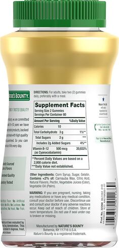 علكات فيتامين ب12 من Nature's Bounty، مكمل غذائي، يدعم استقلاب الطاقة وصحة الجهاز العصبي، نكهة التوت المختلطة، 500 ميكروجرام، 90 علكة (قد تختلف التعبئة) in Saudi Arabia