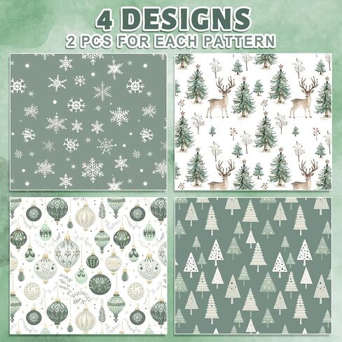 Whaline 8 Sheets Christmas Rapping Paper - Not Roll - Sage Green Tree Tree Ball Snowflow Deer Wrap Paper Plate Plate Fort For Diy Winter Window Holiday ، 19.7 × 27.6 Inch in Saudi Arabia