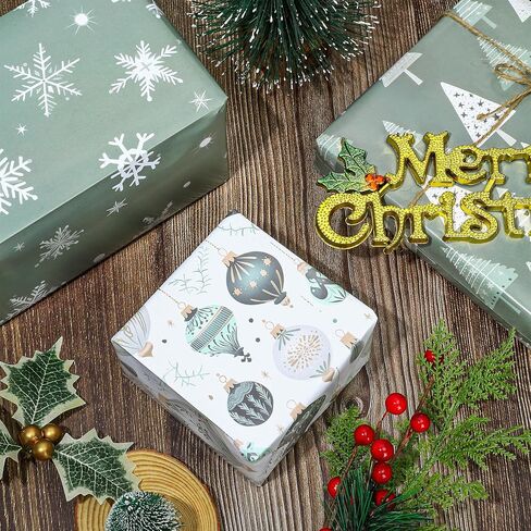 Whaline 8 Sheets Christmas Rapping Paper - Not Roll - Sage Green Tree Tree Ball Snowflow Deer Wrap Paper Plate Plate Fort For Diy Winter Window Holiday ، 19.7 × 27.6 Inch in Saudi Arabia