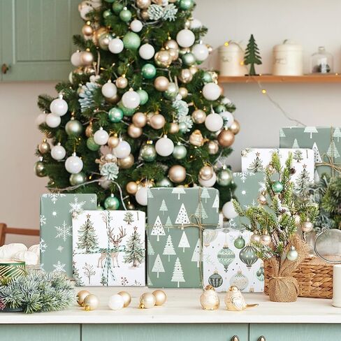 Whaline 8 Sheets Christmas Rapping Paper - Not Roll - Sage Green Tree Tree Ball Snowflow Deer Wrap Paper Plate Plate Fort For Diy Winter Window Holiday ، 19.7 × 27.6 Inch in Saudi Arabia