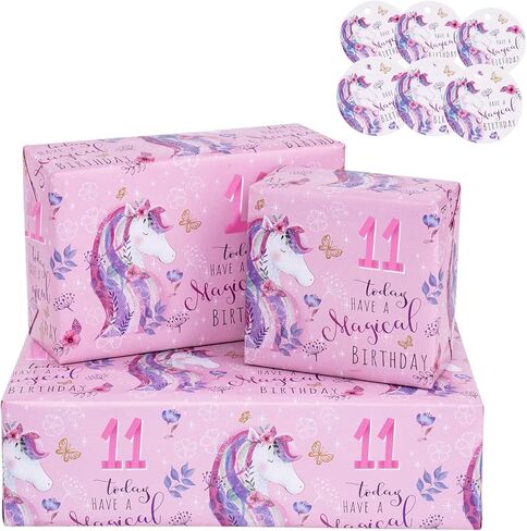RUSPEPA Birthday Wrapping Paper Sheets with 7 Year Old Pink Pattern Great for Birthday Gift Wrap, 6 Fold on Sheets Each Set, 27 inches x 19 inches in Saudi Arabia