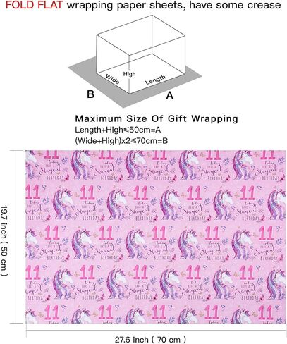 RUSPEPA Birthday Wrapping Paper Sheets with 7 Year Old Pink Pattern Great for Birthday Gift Wrap, 6 Fold on Sheets Each Set, 27 inches x 19 inches in Saudi Arabia