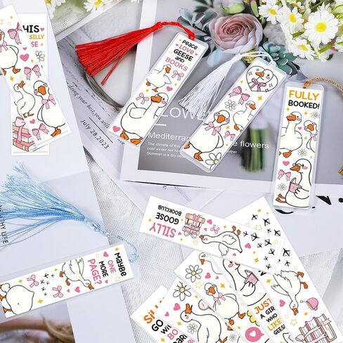 Goose UV DTF Longmark Stickers - 24 ورقة مضحكة Goose UVDTF ملصقات الإشارات الإشاراتية الاكريليك الطباعة على الوجهين UV DTF لفرك على ملصقات النقل لعشاق الكتب DIY فارغة فارغة in Saudi Arabia