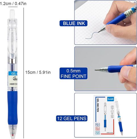 12pcs 0.5mm هلام أقلام أقل نقاط الكتابة الناعمة ، أقلام الحبر الأزرق ، أقلام جل زرقاء تشبه الجلود ، قلم جل الأعمال في اليومية ، الكتابة ، المدرسة ، المكتب (الأزرق) in Kuwait