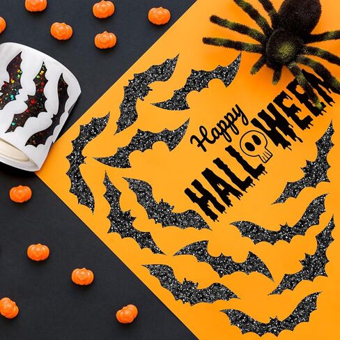 Whaline Halloween Bats Stickers Roll Laser Black Bats Shape Waterproof Decals 5 Designs Sparkly Self-Adhesive Stickers for Halloween Party Envelope Scrapbook Decor, 500Pcs in Saudi Arabia
