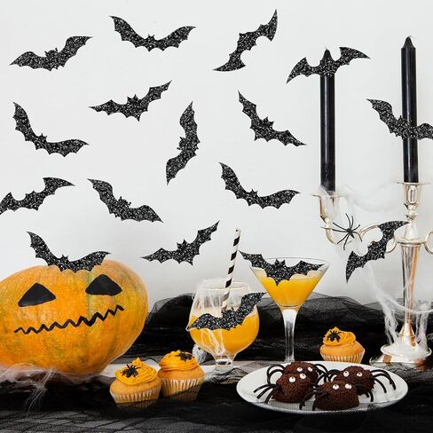 Whaline Halloween Bats Stickers Roll Laser Black Bats Shape Waterproof Decals 5 Designs Sparkly Self-Adhesive Stickers for Halloween Party Envelope Scrapbook Decor, 500Pcs in Saudi Arabia