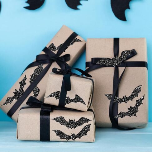 Whaline Halloween Bats Stickers Roll Laser Black Bats Shape Waterproof Decals 5 Designs Sparkly Self-Adhesive Stickers for Halloween Party Envelope Scrapbook Decor, 500Pcs in Saudi Arabia