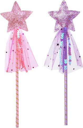 Alvogimor 2 Pack Glitter Star Wand ، Princess Costume Angel Play Play Props لعيد الميلاد ، عيد الهالوين ، حفلة عيد الميلاد (Pink Purple ، 12 Inch) in Kuwait