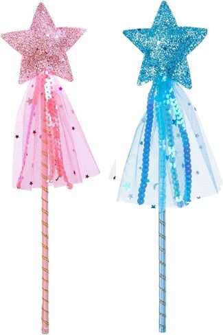 Alvogimor 2 Pack Glitter Star Wand ، Princess Costume Angel Play Play Props لعيد الميلاد ، عيد الهالوين ، حفلة عيد الميلاد (Pink Purple ، 12 Inch) in Kuwait