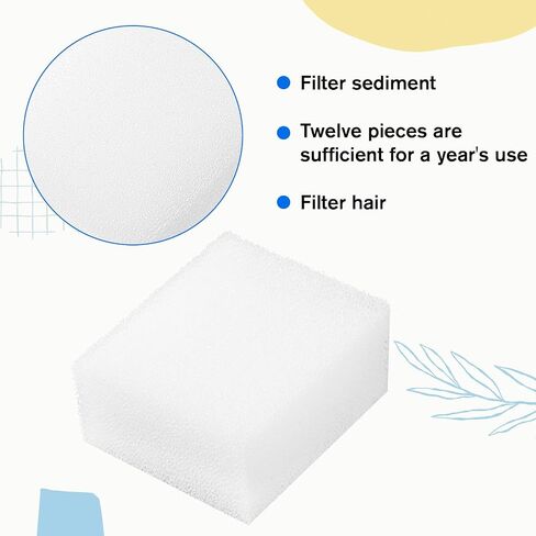 12 Pack Cat Fountain Filters Sponge Replacement Pet Fountain Pre-Filter Square Foam Sponges for 84oz/2.5L Cat Water Fountains, White in Saudi Arabia