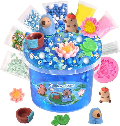 Capybara Slime Kit 10oz ، دلو الوحل الكبير الصافي للأطفال من 8 إلى 12 مع 8 حزم الإضافات (بما في ذلك الطين) ، ألعاب الوحل الناعمة وغير اللطيفة ، ASMR ، عيد ميلاد مثالي للبنات الأولاد in Kuwait