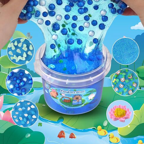 Capybara Slime Kit 10oz ، دلو الوحل الكبير الصافي للأطفال من 8 إلى 12 مع 8 حزم الإضافات (بما في ذلك الطين) ، ألعاب الوحل الناعمة وغير اللطيفة ، ASMR ، عيد ميلاد مثالي للبنات الأولاد in Kuwait