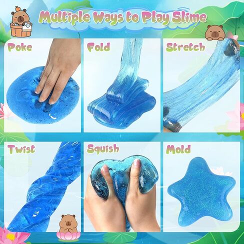 Capybara Slime Kit 10oz ، دلو الوحل الكبير الصافي للأطفال من 8 إلى 12 مع 8 حزم الإضافات (بما في ذلك الطين) ، ألعاب الوحل الناعمة وغير اللطيفة ، ASMR ، عيد ميلاد مثالي للبنات الأولاد in Kuwait