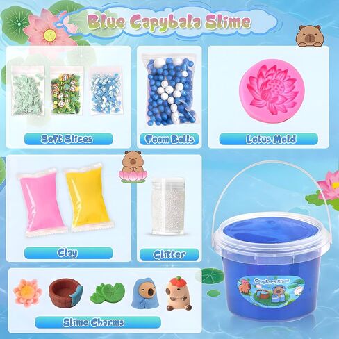 Capybara Slime Kit 10oz ، دلو الوحل الكبير الصافي للأطفال من 8 إلى 12 مع 8 حزم الإضافات (بما في ذلك الطين) ، ألعاب الوحل الناعمة وغير اللطيفة ، ASMR ، عيد ميلاد مثالي للبنات الأولاد in Kuwait
