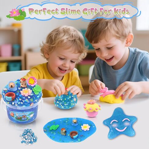 Capybara Slime Kit 10oz ، دلو الوحل الكبير الصافي للأطفال من 8 إلى 12 مع 8 حزم الإضافات (بما في ذلك الطين) ، ألعاب الوحل الناعمة وغير اللطيفة ، ASMR ، عيد ميلاد مثالي للبنات الأولاد in Kuwait
