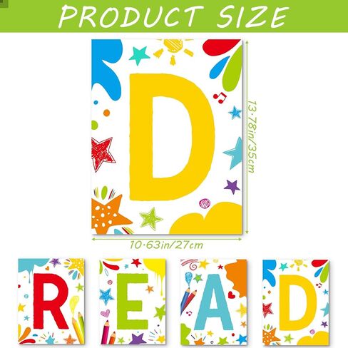 Qilery 4 PCS Reading Classroom Decorations Banner and Poster Set Classroom Reading Banner Banner Wall Poster for School Library Preschool Elementary Decor (Lively) in Saudi Arabia