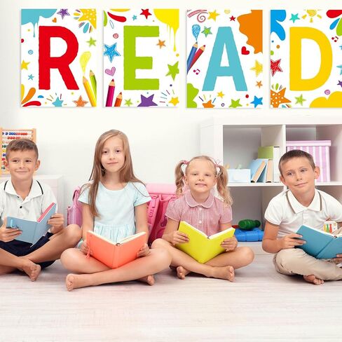 Qilery 4 PCS Reading Classroom Decorations Banner and Poster Set Classroom Reading Banner Banner Wall Poster for School Library Preschool Elementary Decor (Lively) in Saudi Arabia