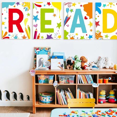 Qilery 4 PCS Reading Classroom Decorations Banner and Poster Set Classroom Reading Banner Banner Wall Poster for School Library Preschool Elementary Decor (Lively) in Saudi Arabia