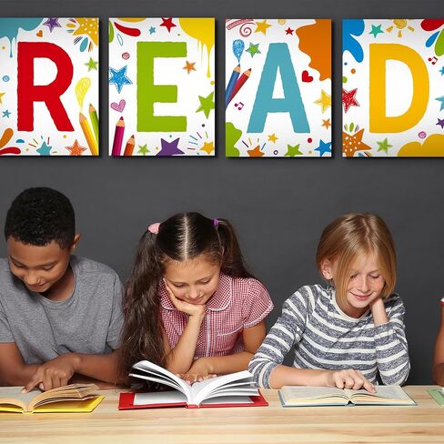 Qilery 4 PCS Reading Classroom Decorations Banner and Poster Set Classroom Reading Banner Banner Wall Poster for School Library Preschool Elementary Decor (Lively) in Saudi Arabia