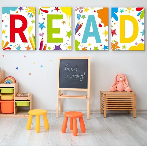 Qilery 4 PCS Reading Classroom Decorations Banner and Poster Set Classroom Reading Banner Banner Wall Poster for School Library Preschool Elementary Decor (Lively) in Saudi Arabia