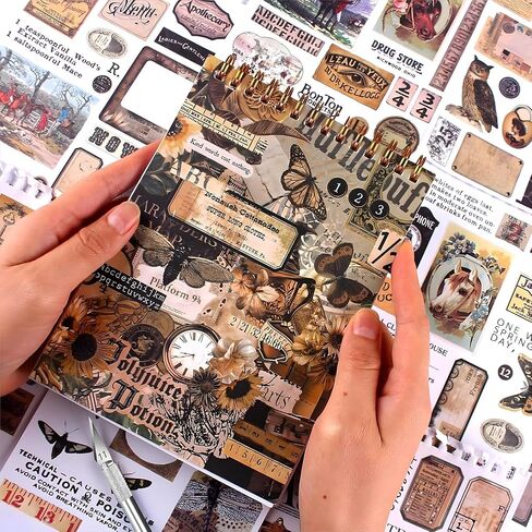 900+ قطع ملصقات عتيقة لـ Scrapbooking ، 50 ورقة كتاب Precut Washi للكتاب القصير ، كتاب الخردة لـ Junk Journal Supplies Diy ، Collage ، Photo Album in Kuwait