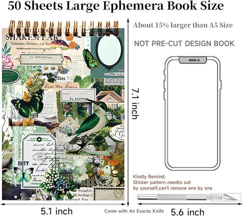 900+ قطع ملصقات عتيقة لـ Scrapbooking ، 50 ورقة كتاب Precut Washi للكتاب القصير ، كتاب الخردة لـ Junk Journal Supplies Diy ، Collage ، Photo Album in Kuwait