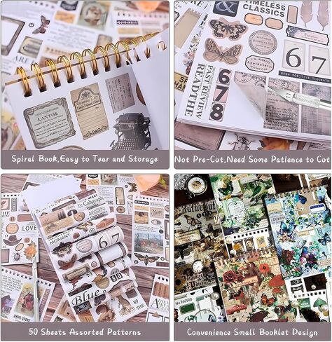 900+ قطع ملصقات عتيقة لـ Scrapbooking ، 50 ورقة كتاب Precut Washi للكتاب القصير ، كتاب الخردة لـ Junk Journal Supplies Diy ، Collage ، Photo Album in Kuwait