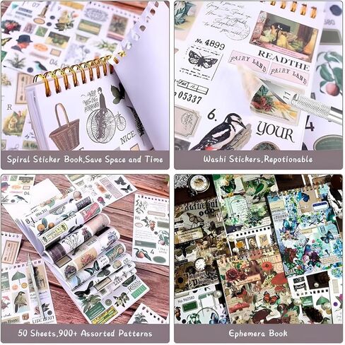 900+ قطع ملصقات عتيقة لـ Scrapbooking ، 50 ورقة كتاب Precut Washi للكتاب القصير ، كتاب الخردة لـ Junk Journal Supplies Diy ، Collage ، Photo Album in Kuwait