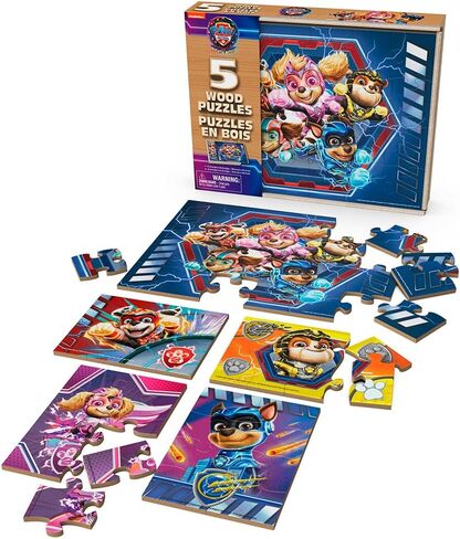 Paw Patrol 5 -Pack Wood Puzzle - انضم إلى Chase و Marshall و The Gang in Adventure in Saudi Arabia