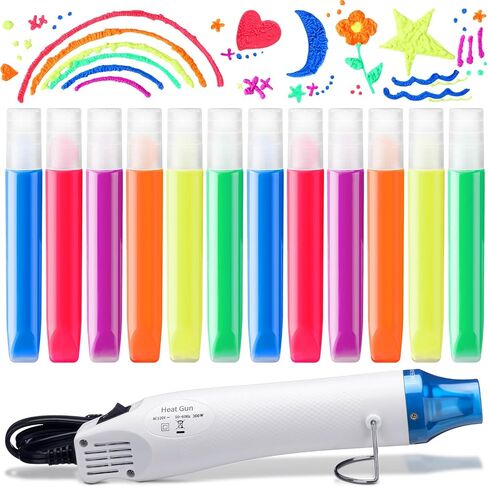 12 Pcs DIY Magic Puffy Neon Gel Pens Personalized 3D Art Pen Bubble Popcorn Drawing Markers Foam Sensory Paint Pens for Greeting Birthday Gift Cards Holiday Family Party in Saudi Arabia