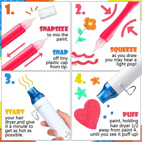 12 Pcs DIY Magic Puffy Neon Gel Pens Personalized 3D Art Pen Bubble Popcorn Drawing Markers Foam Sensory Paint Pens for Greeting Birthday Gift Cards Holiday Family Party in Saudi Arabia