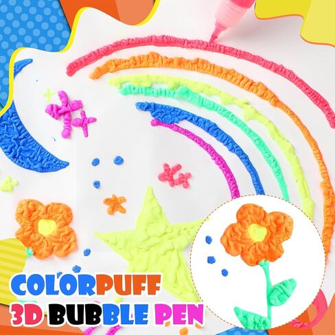 12 Pcs DIY Magic Puffy Neon Gel Pens Personalized 3D Art Pen Bubble Popcorn Drawing Markers Foam Sensory Paint Pens for Greeting Birthday Gift Cards Holiday Family Party in Saudi Arabia