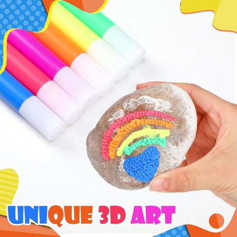 12 Pcs DIY Magic Puffy Neon Gel Pens Personalized 3D Art Pen Bubble Popcorn Drawing Markers Foam Sensory Paint Pens for Greeting Birthday Gift Cards Holiday Family Party in Saudi Arabia