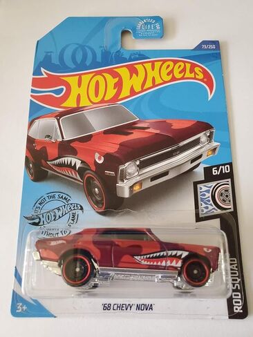Hot Wheels 2020 Rod Squad '68 Chevy Nova ، Red ، 1:64 Scale Car ، 6.5 × 4.3 × 1.3 بوصة ، 3+ سنوات ، للجنسين ، الأولاد in Saudi Arabia