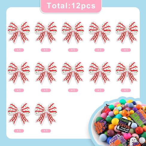 Lovymi 12pcs عيد الميلاد سيليكون بؤري الخرز للأقلام ، حبات السيليكون عيد الميلاد لسلسلة مفاتيح صنع سوار حرفة in Kuwait
