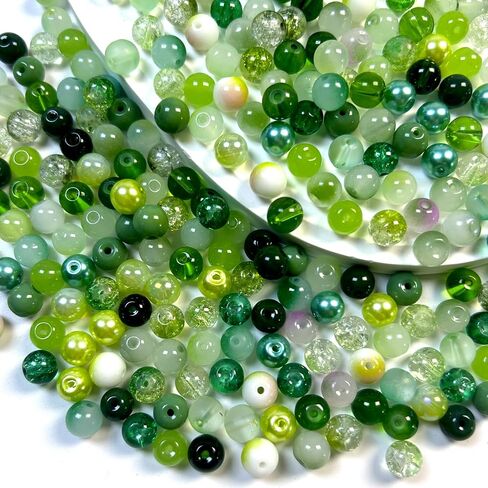 300pcs 6mm Glass Beads, 24 Colors Assorted Glass Beads for Jewelry Making, Green Series Round Spacer Bead Kit for Bracelet Necklace DIY Craft in Kuwait