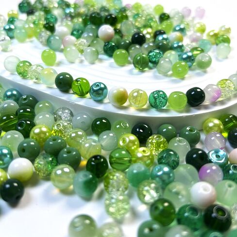 300pcs 6mm Glass Beads, 24 Colors Assorted Glass Beads for Jewelry Making, Green Series Round Spacer Bead Kit for Bracelet Necklace DIY Craft in Kuwait