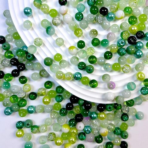 300pcs 6mm Glass Beads, 24 Colors Assorted Glass Beads for Jewelry Making, Green Series Round Spacer Bead Kit for Bracelet Necklace DIY Craft in Kuwait