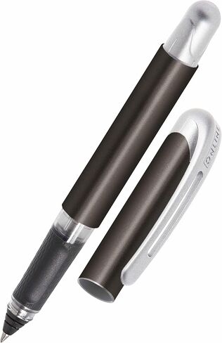 Ergonomic Rollerball Pen Metallic Black │ School and High School │ Soft Grip for Left-Handed and Right-Handed │ Standard Ink Cartridges Refillable, Blue Colour │ Student Pens in Kuwait