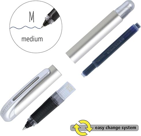 Ergonomic Rollerball Pen Metallic Black │ School and High School │ Soft Grip for Left-Handed and Right-Handed │ Standard Ink Cartridges Refillable, Blue Colour │ Student Pens in Kuwait